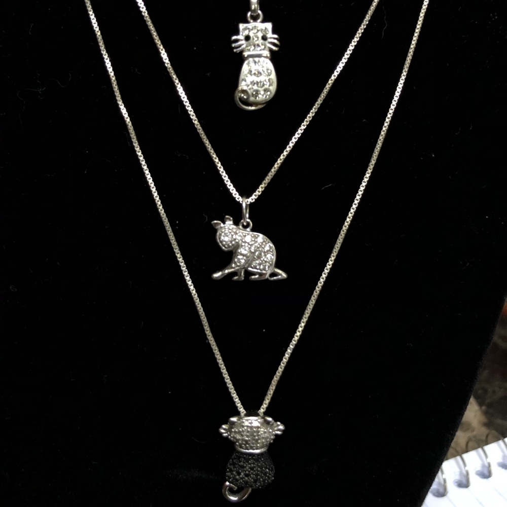 Sterling Silver Diamond /Onyx Cat Necklaces.